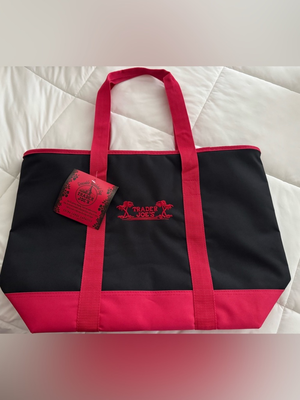 Trader Joe's Black and Red Logo Tote Bag